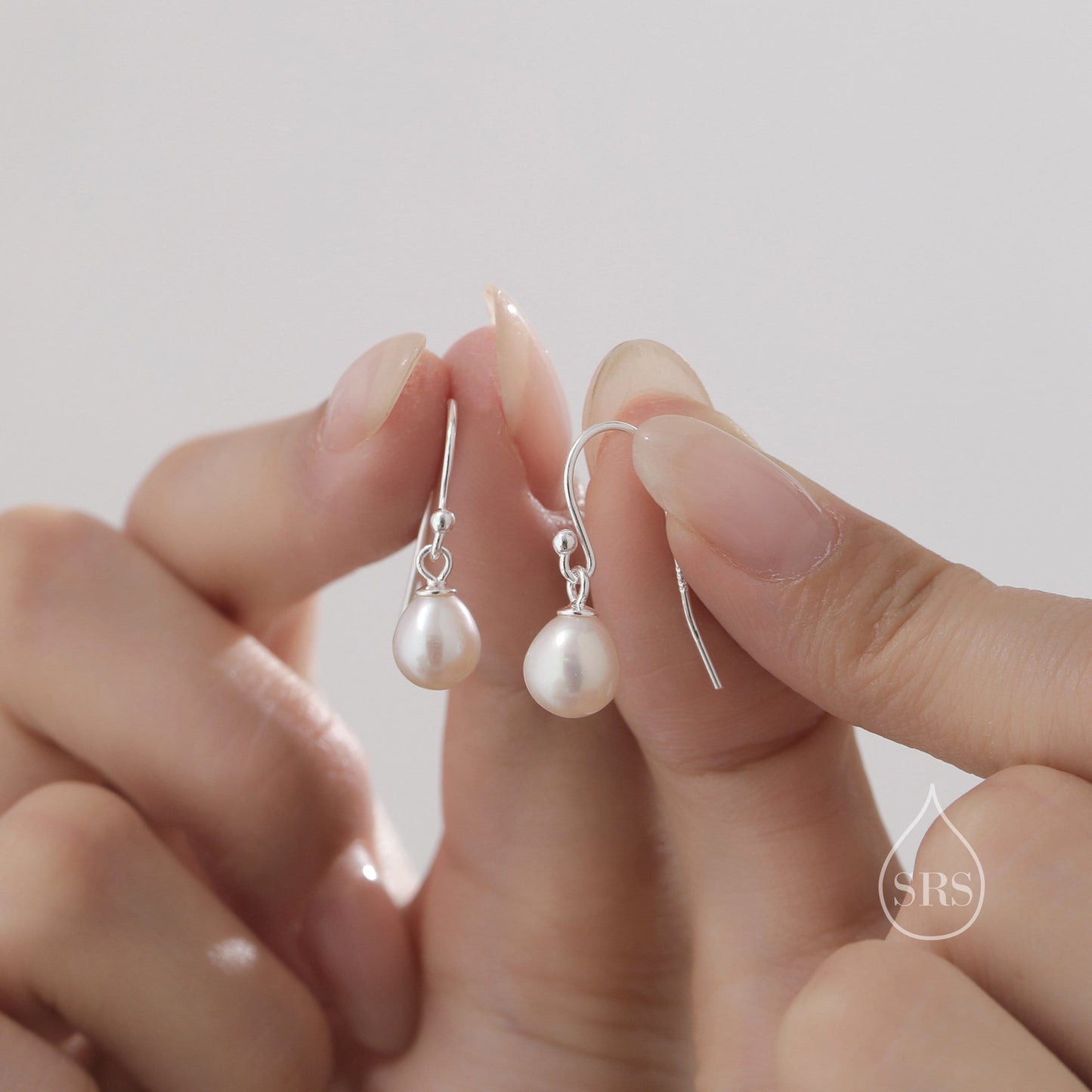 Genuine Tiny Droplet Freshwater Pearl Drop Hook Earrings in Sterling Silver, Silver or Gold, Delicate Pear Pearl Earrings, Genuine Pearls