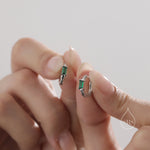 Emerald Green Single Baguette Cut CZ Huggie Hoop in Sterling Silver, Silver or Gold, Minimalist Simple Green Hoop Earrings