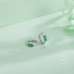 Emerald Green Single Baguette Cut CZ Huggie Hoop in Sterling Silver, Silver or Gold, Minimalist Simple Green Hoop Earrings