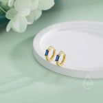 Sapphire Blue Single Baguette Cut CZ Huggie Hoop in Sterling Silver, Silver or Gold, Minimalist Simple Blue Hoop Earrings