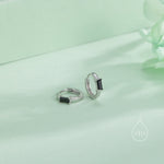 Black Single Baguette Cut CZ Huggie Hoop in Sterling Silver, Silver or Gold, Minimalist Simple Black Hoop Earrings