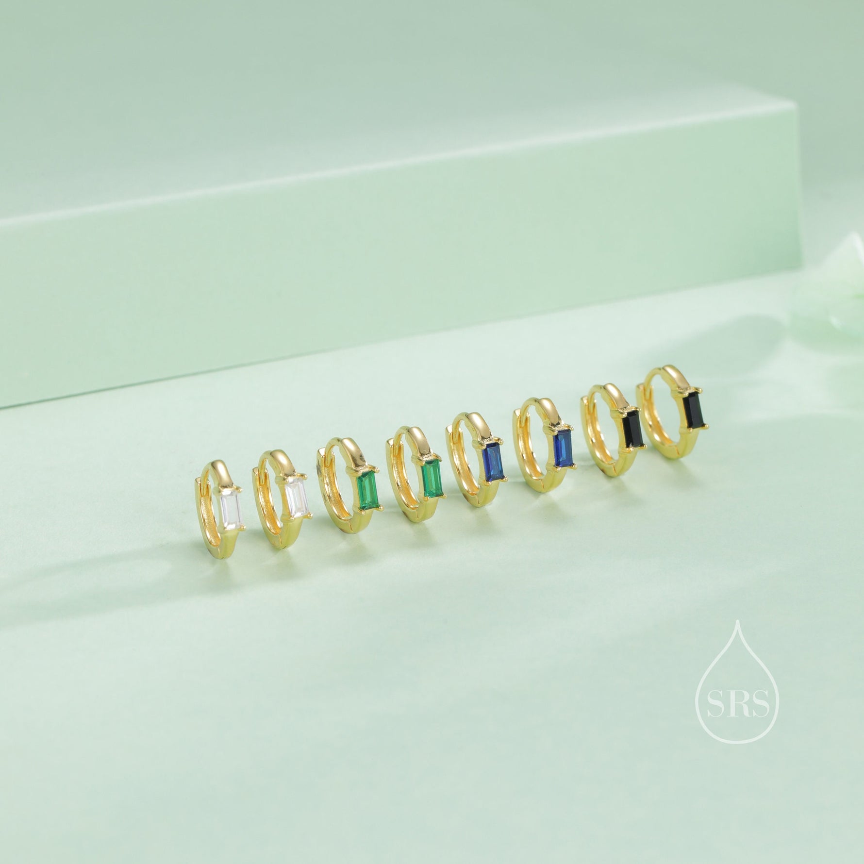 Minimalist Single Baguette Cut CZ Huggie Hoop in Sterling Silver, Silver or Gold, Minimalist Simple Hoop Earrings