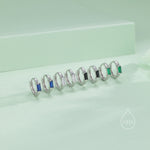 Emerald Green Single Baguette Cut CZ Huggie Hoop in Sterling Silver, Silver or Gold, Minimalist Simple Green Hoop Earrings