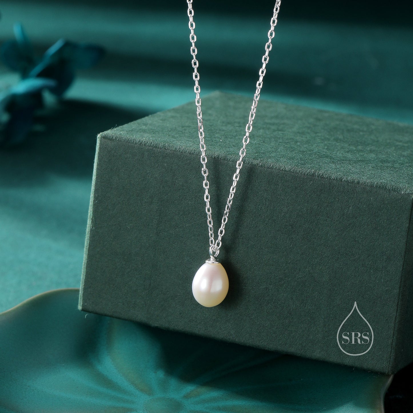 Natural Droplet Pearl Necklace in Sterling Silver, Silver or Gold, Genuine Freshwater Pearl Pendant Necklace in Sterling Silver