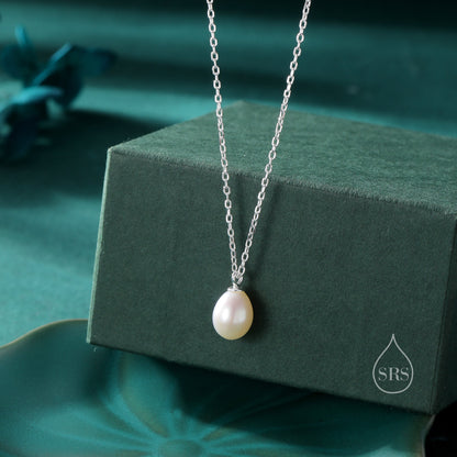 Natural Droplet Pearl Necklace in Sterling Silver, Silver or Gold, Genuine Freshwater Pearl Pendant Necklace in Sterling Silver