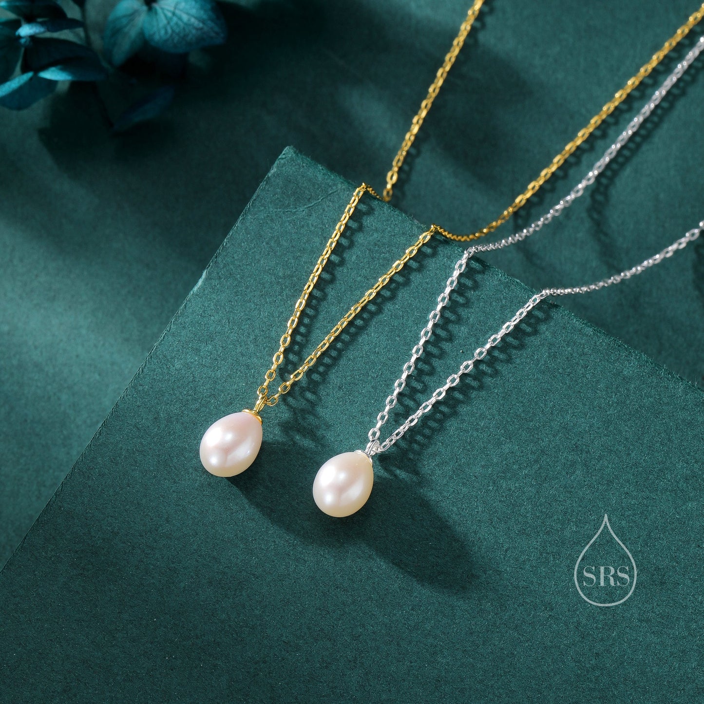 Natural Droplet Pearl Necklace in Sterling Silver, Silver or Gold, Genuine Freshwater Pearl Pendant Necklace in Sterling Silver