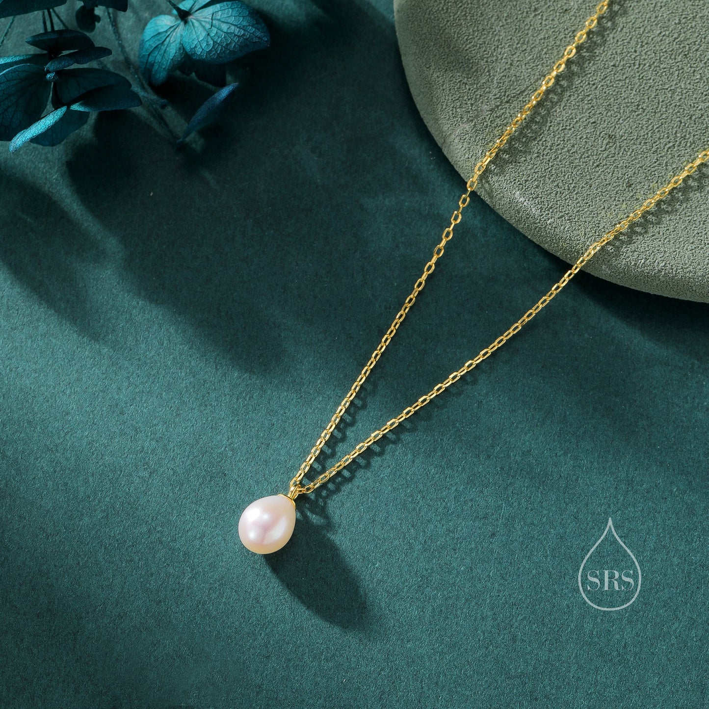 Natural Droplet Pearl Necklace in Sterling Silver, Silver or Gold, Genuine Freshwater Pearl Pendant Necklace in Sterling Silver