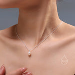 Natural Tiny Droplet Pearl Necklace in Sterling Silver, Silver or Gold, Genuine Freshwater Pearl Pendant Necklace in Sterling Silver