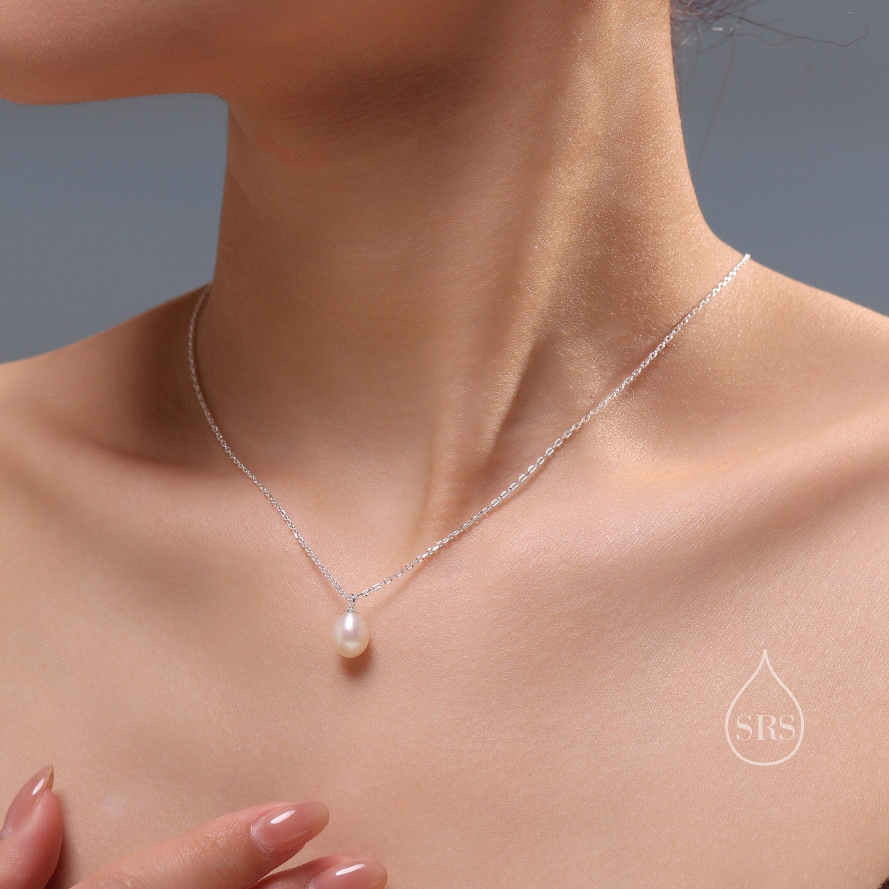 Natural Tiny Droplet Pearl Necklace in Sterling Silver, Silver or Gold, Genuine Freshwater Pearl Pendant Necklace in Sterling Silver