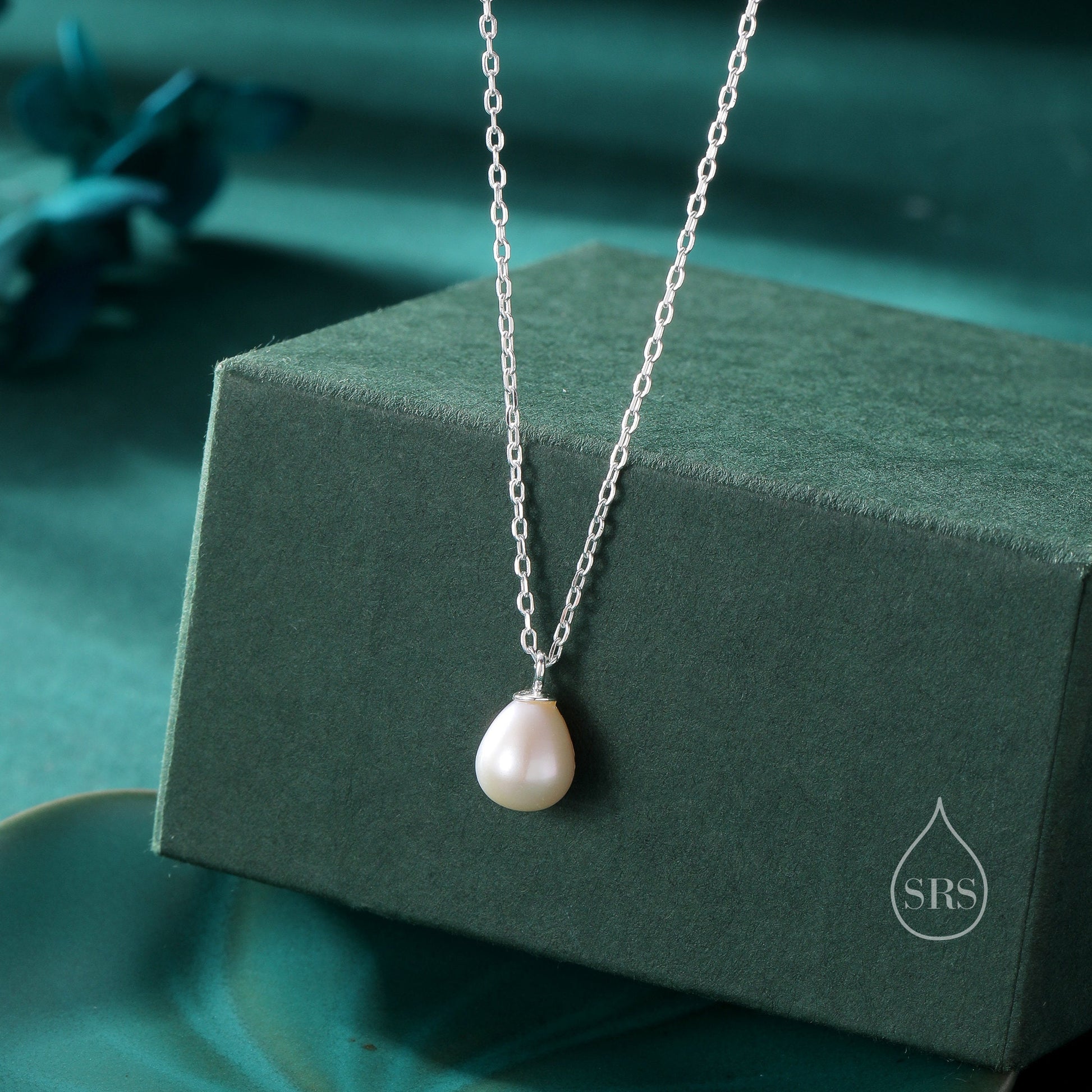 Natural Tiny Droplet Pearl Necklace in Sterling Silver, Silver or Gold, Genuine Freshwater Pearl Pendant Necklace in Sterling Silver