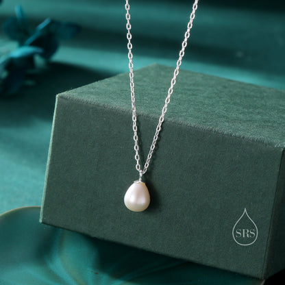 Natural Tiny Droplet Pearl Necklace in Sterling Silver, Silver or Gold, Genuine Freshwater Pearl Pendant Necklace in Sterling Silver