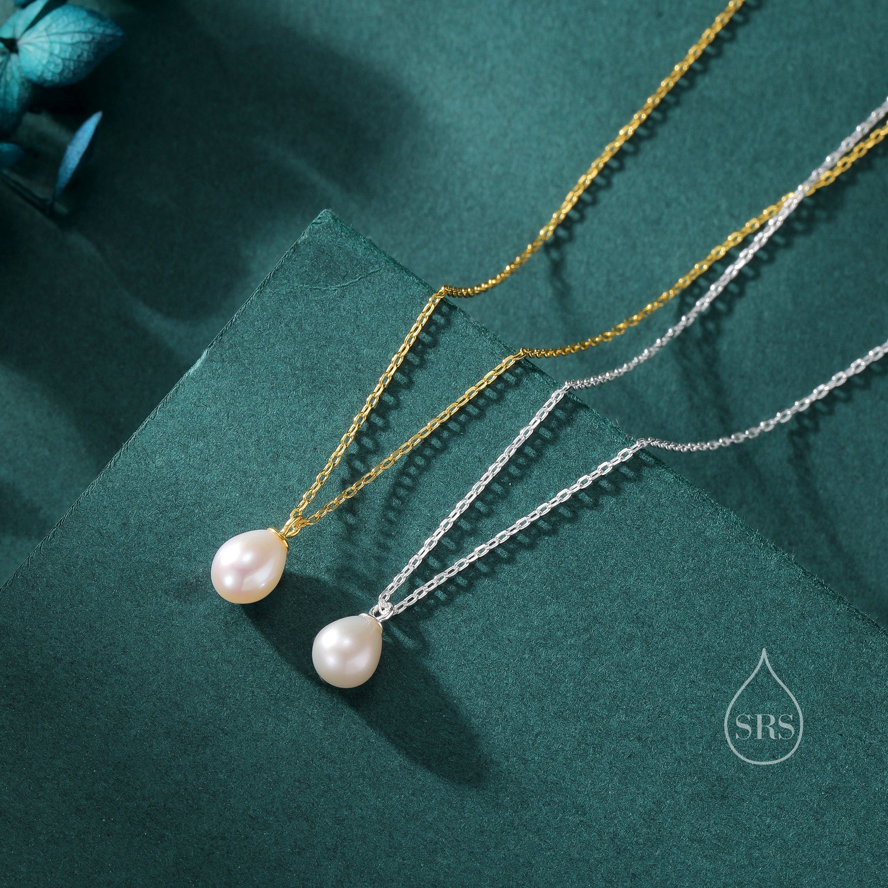 Natural Tiny Droplet Pearl Necklace in Sterling Silver, Silver or Gold, Genuine Freshwater Pearl Pendant Necklace in Sterling Silver