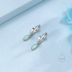 Marquise Aqua Green Opal Huggie Hoops in Sterling Silver, 8mm Opal Hoops, Silver or Gold, Fire Opal Earring