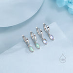 Marquise Aqua Green Opal Huggie Hoops in Sterling Silver, 8mm Opal Hoops, Silver or Gold, Fire Opal Earring