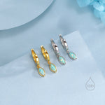Marquise Aqua Green Opal Huggie Hoops in Sterling Silver, 8mm Opal Hoops, Silver or Gold, Fire Opal Earring