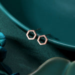 Sterling Silver Open Hexagon Stud Earrings, Silver, Gold and Rose Gold Finish Minimalist and Geometric Design
