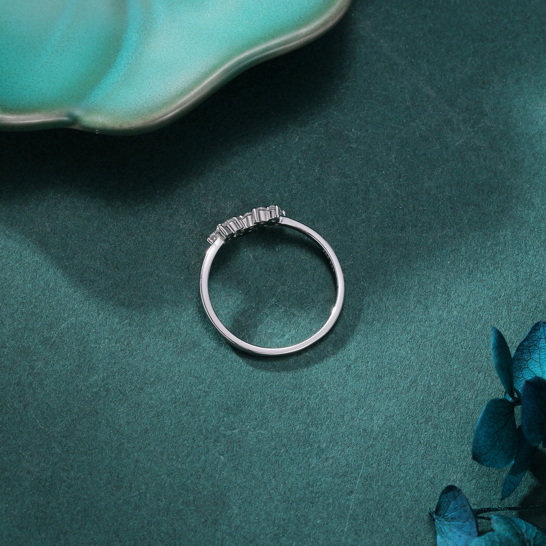 Hydrangea Bouquet CZ Flower Ring in Sterling Silver, US Size 5 -8, Four Crystal Flower Ring, Tiny CZ Ring
