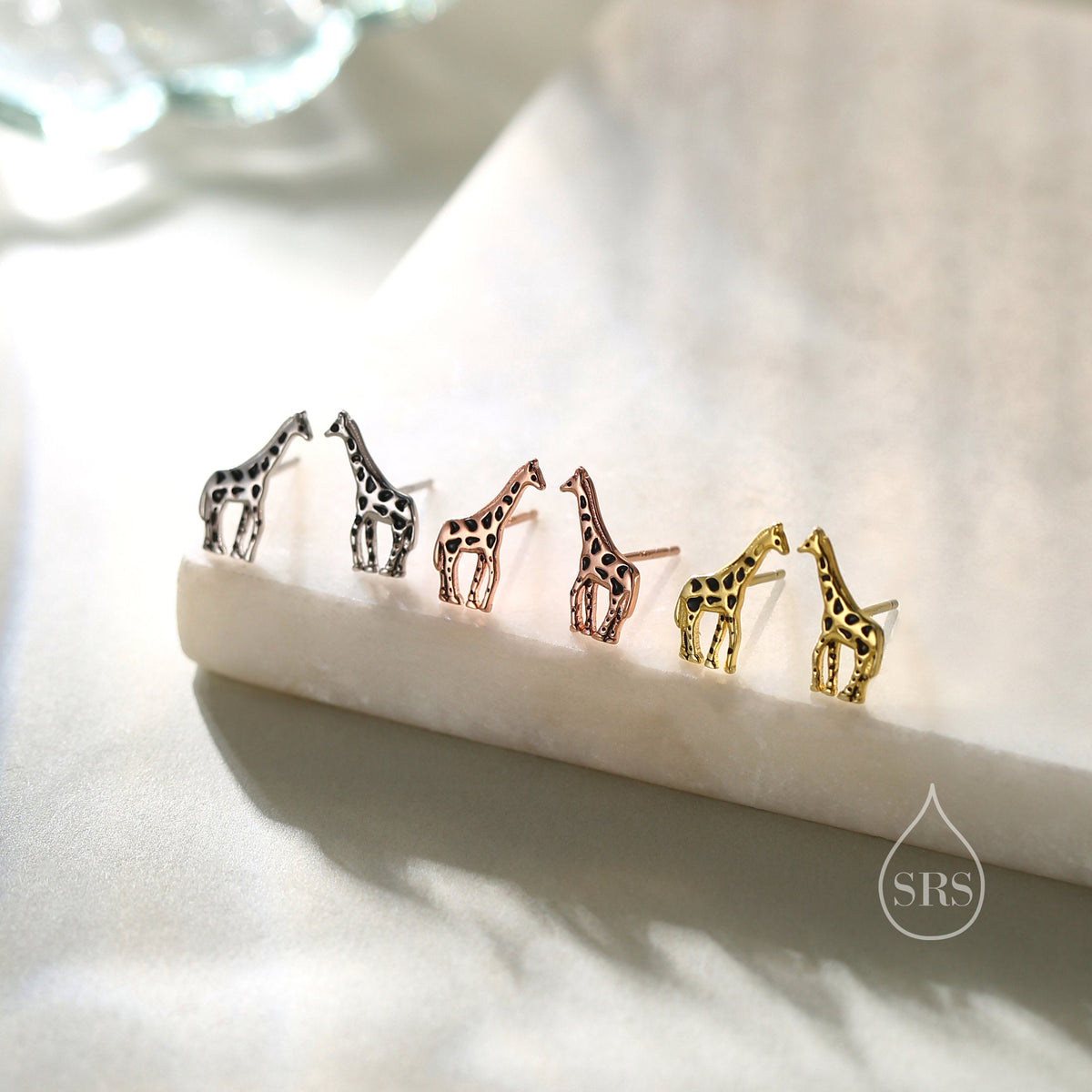 Sterling Silver Cute Little Giraffe Stud Earrings - Hand Painted Enamel - Cute, Fun, Whimsical and Pretty Jewellery