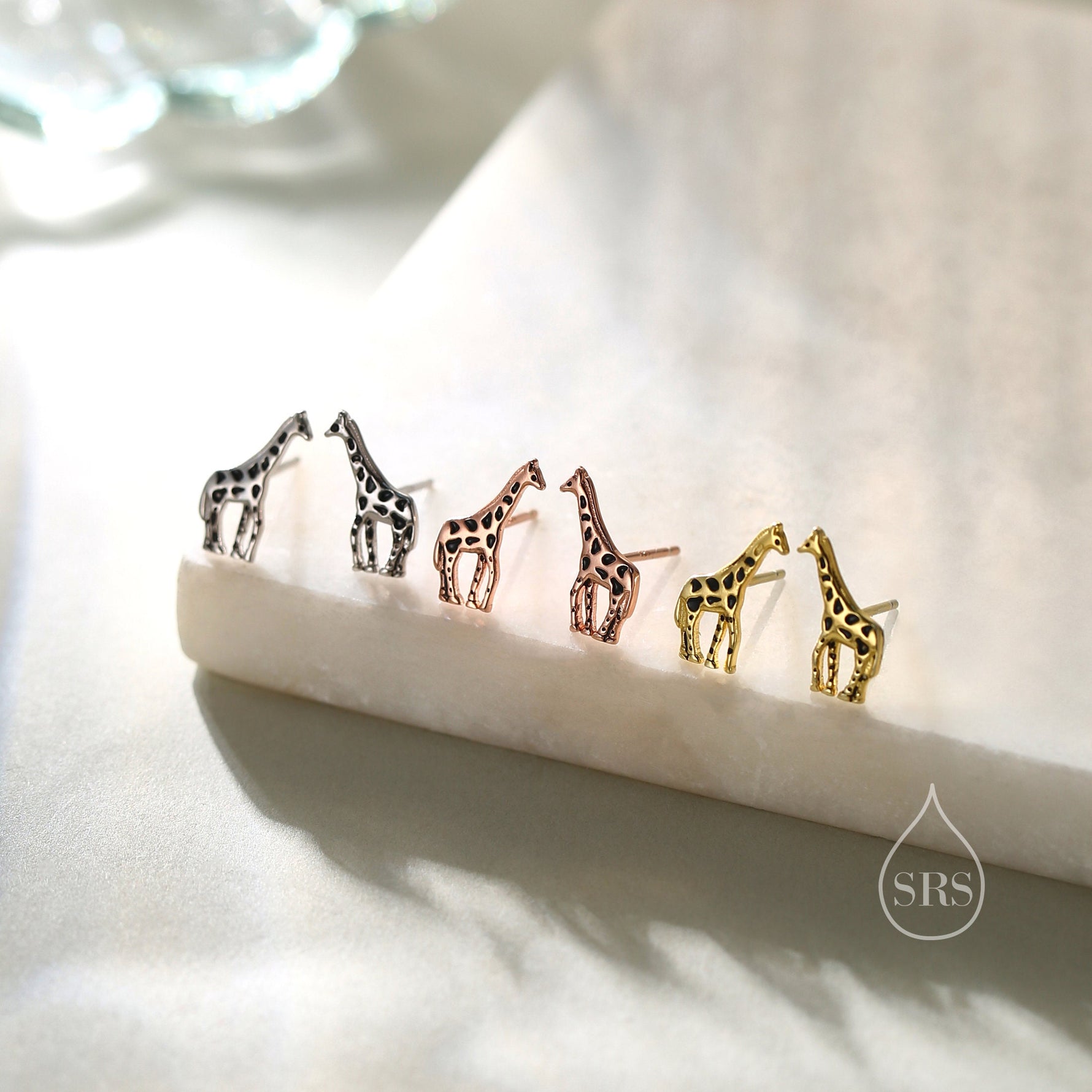 Sterling Silver Cute Little Giraffe Stud Earrings - Hand Painted Enamel - Cute, Fun, Whimsical and Pretty Jewellery