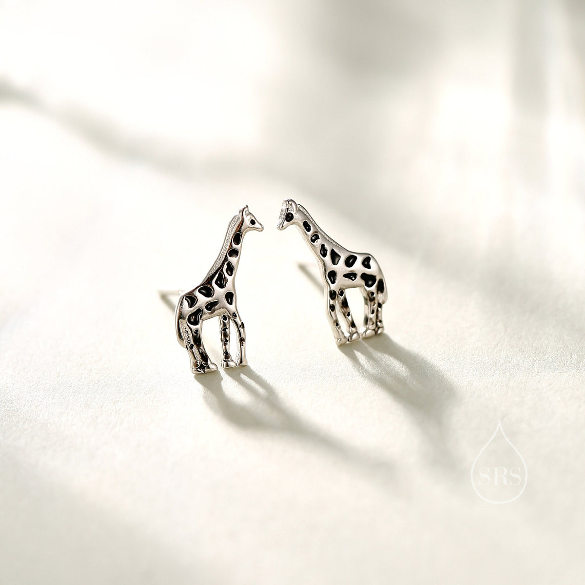 Sterling Silver Cute Little Giraffe Stud Earrings - Hand Painted Enamel - Cute, Fun, Whimsical and Pretty Jewellery