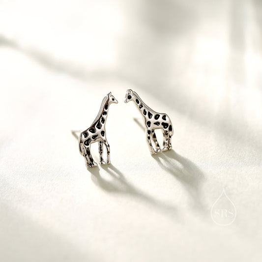 Sterling Silver Cute Little Giraffe Stud Earrings - Hand Painted Enamel - Cute, Fun, Whimsical and Pretty Jewellery