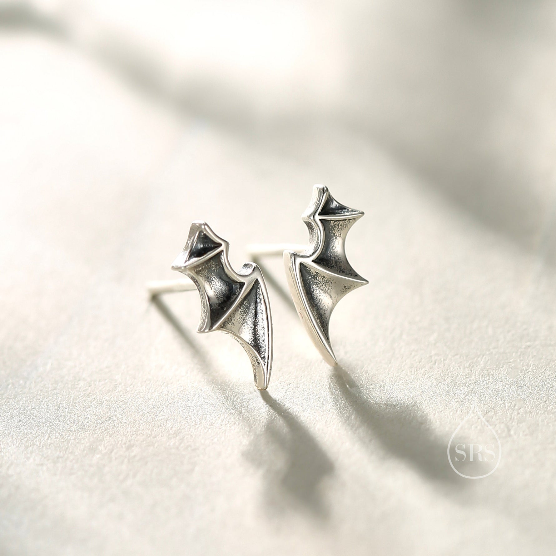 Bat Wing 18G Screw Back Earrings in Sterling Silver with Ball Backs