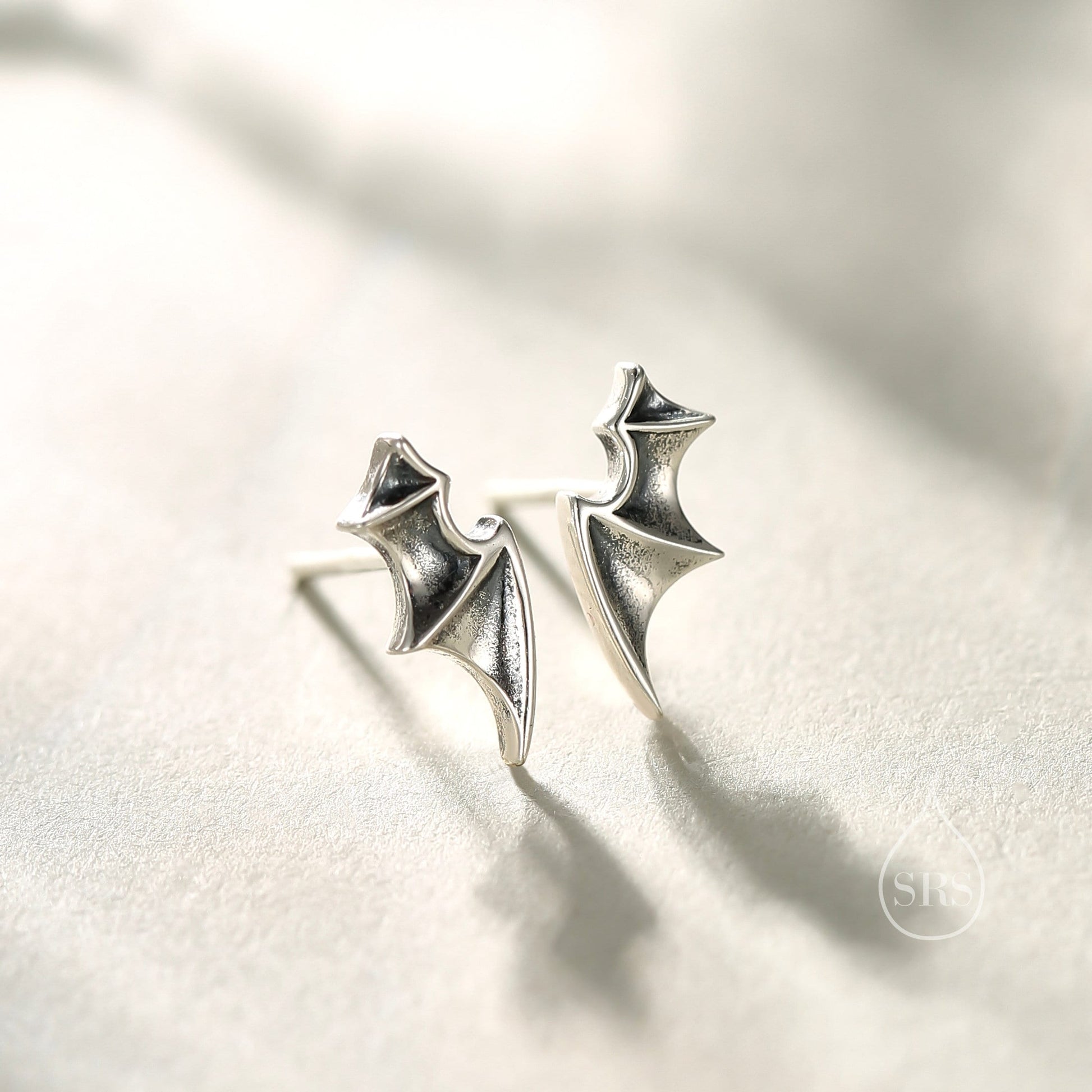 Bat Wing Screw Back / Stud Earrings in Sterling Silver, Oxidised Silver or Gold or Rose Gold, Demon Wing Earrings, Devil Wing Earrings