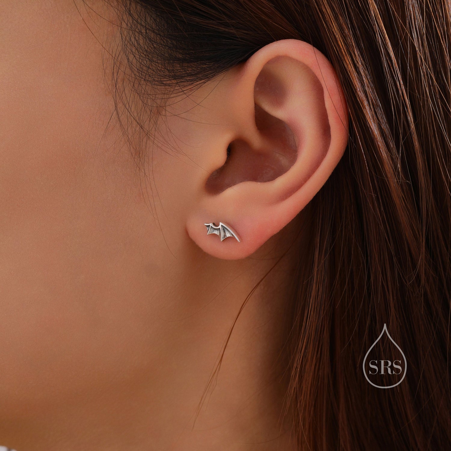 Bat Wing 16G Internally Threaded Flat Back Earrings in Sterling Silver, Animal Earrings