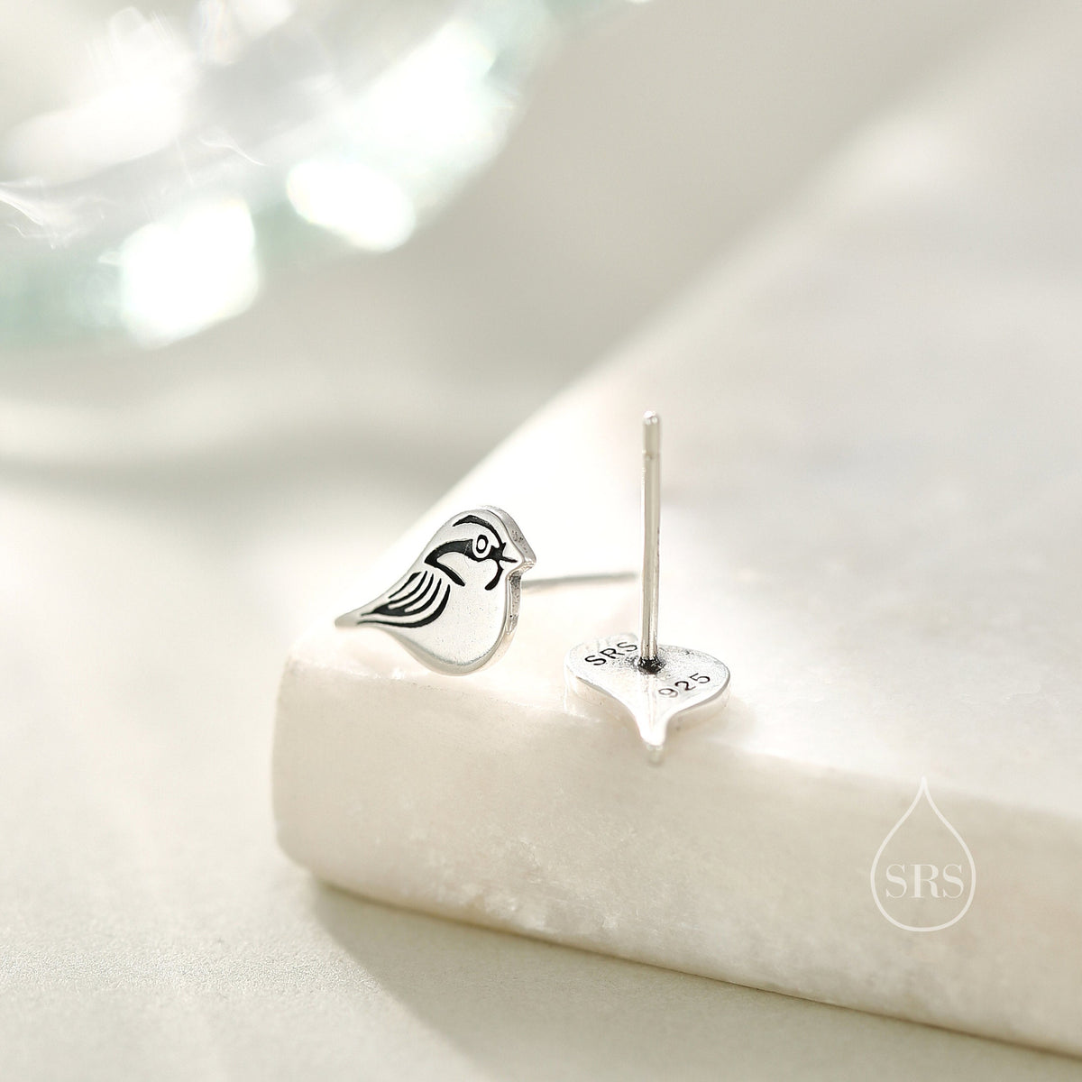 Sterling Silver Tiny Sparrow Bird Stud Earrings Earrings, Silver Sparrow Earrings, Cute Sparrow Earrings