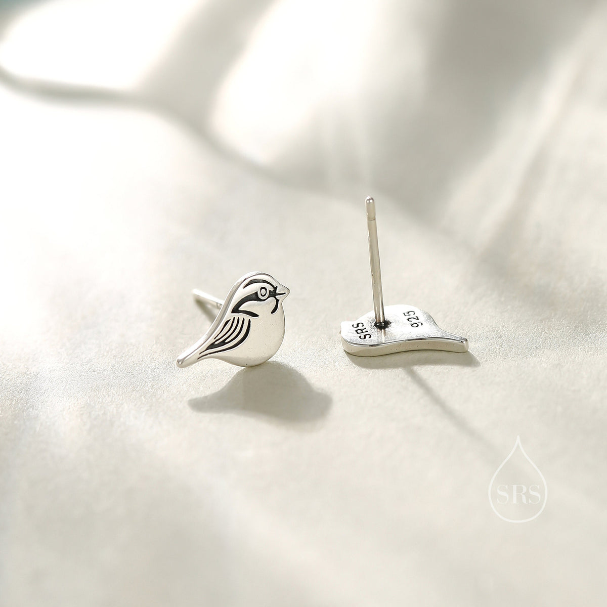 Sterling Silver Tiny Sparrow Bird Stud Earrings Earrings, Silver Sparrow Earrings, Cute Sparrow Earrings