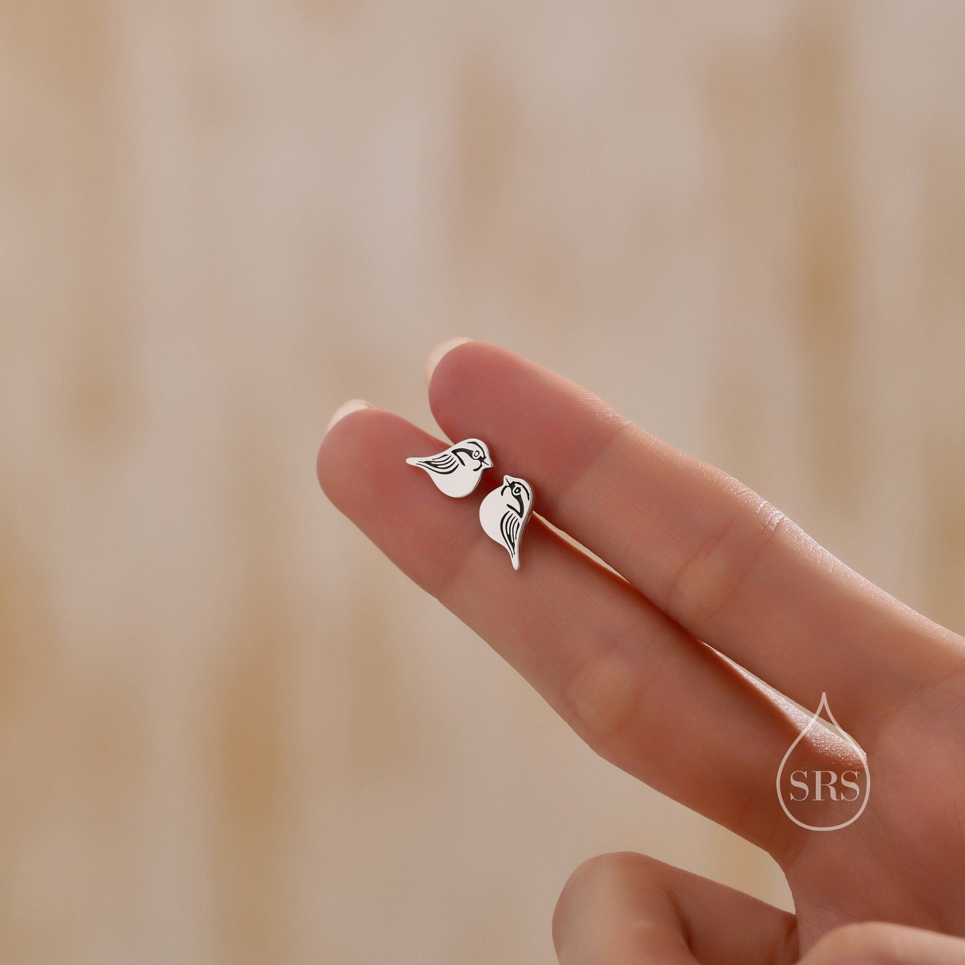 Sterling Silver Tiny Sparrow Bird Stud Earrings Earrings, Silver Sparrow Earrings, Cute Sparrow Earrings