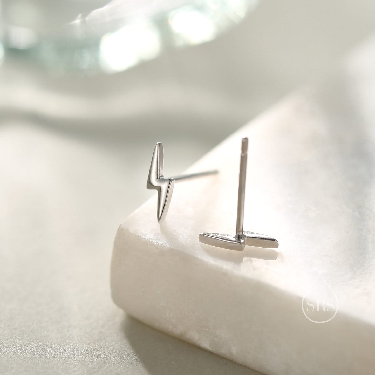 Lightning Bolt Stud Earrings in Sterling Silver, Silver or Gold, Delicate Stacking Earrings