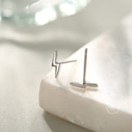 Lightning Bolt Stud Earrings in Sterling Silver, Silver or Gold, Delicate Stacking Earrings