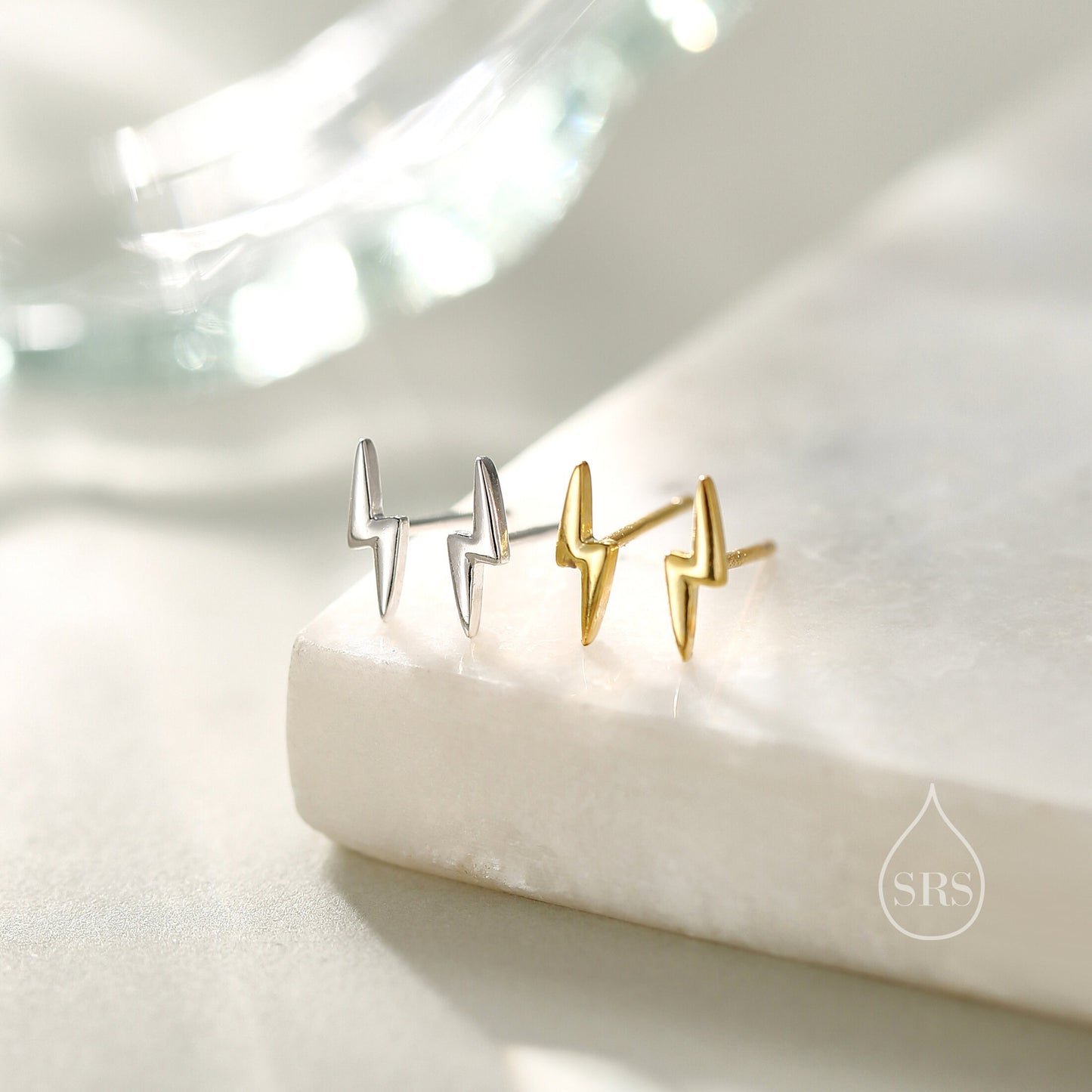 Lightning Bolt Stud Earrings in Sterling Silver, Silver or Gold, Delicate Stacking Earrings