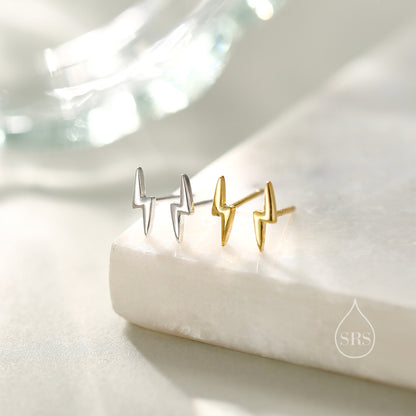 Lightning Bolt Stud Earrings in Sterling Silver, Silver or Gold, Delicate Stacking Earrings