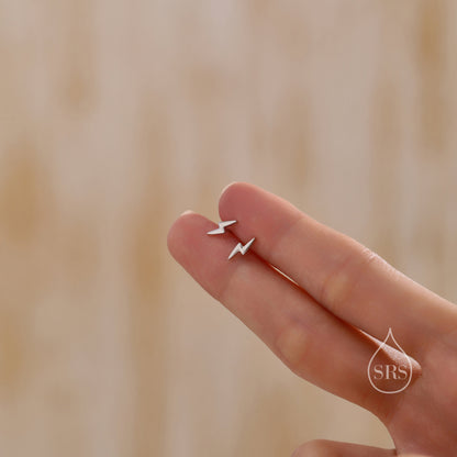 Lightning Bolt Stud Earrings in Sterling Silver, Silver or Gold, Delicate Stacking Earrings