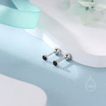 Black CZ Bezel Screw Back / Internally Threaded Flat Back Earrings in Sterling Silver, Silver or Gold or Rose Gold, CZ Barbell Earrings