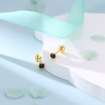 Black CZ Bezel Screw Back / Internally Threaded Flat Back Earrings in Sterling Silver, Silver or Gold or Rose Gold, CZ Barbell Earrings
