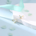 Sterling Silver Opal Blue CZ Butterfly Stud Earrings, Gold or Silver or Rose Gold, Marquise CZ Earrings, Butterfly Earrings