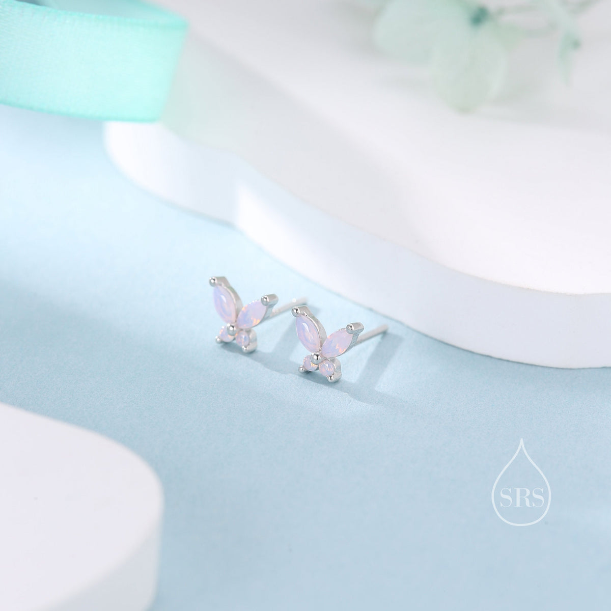 Sterling Silver Opal Pink CZ Butterfly Stud Earrings, Gold or Silver or Rose Gold, Marquise CZ Earrings, Butterfly Earrings