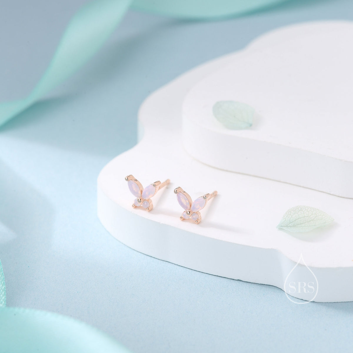 Sterling Silver Opal Pink CZ Butterfly Stud Earrings, Gold or Silver or Rose Gold, Marquise CZ Earrings, Butterfly Earrings