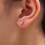 Sterling Silver Opal Pink CZ Butterfly Stud Earrings, Gold or Silver or Rose Gold, Marquise CZ Earrings, Butterfly Earrings
