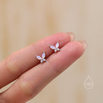 Sterling Silver Opal Pink CZ Butterfly Stud Earrings, Gold or Silver or Rose Gold, Marquise CZ Earrings, Butterfly Earrings