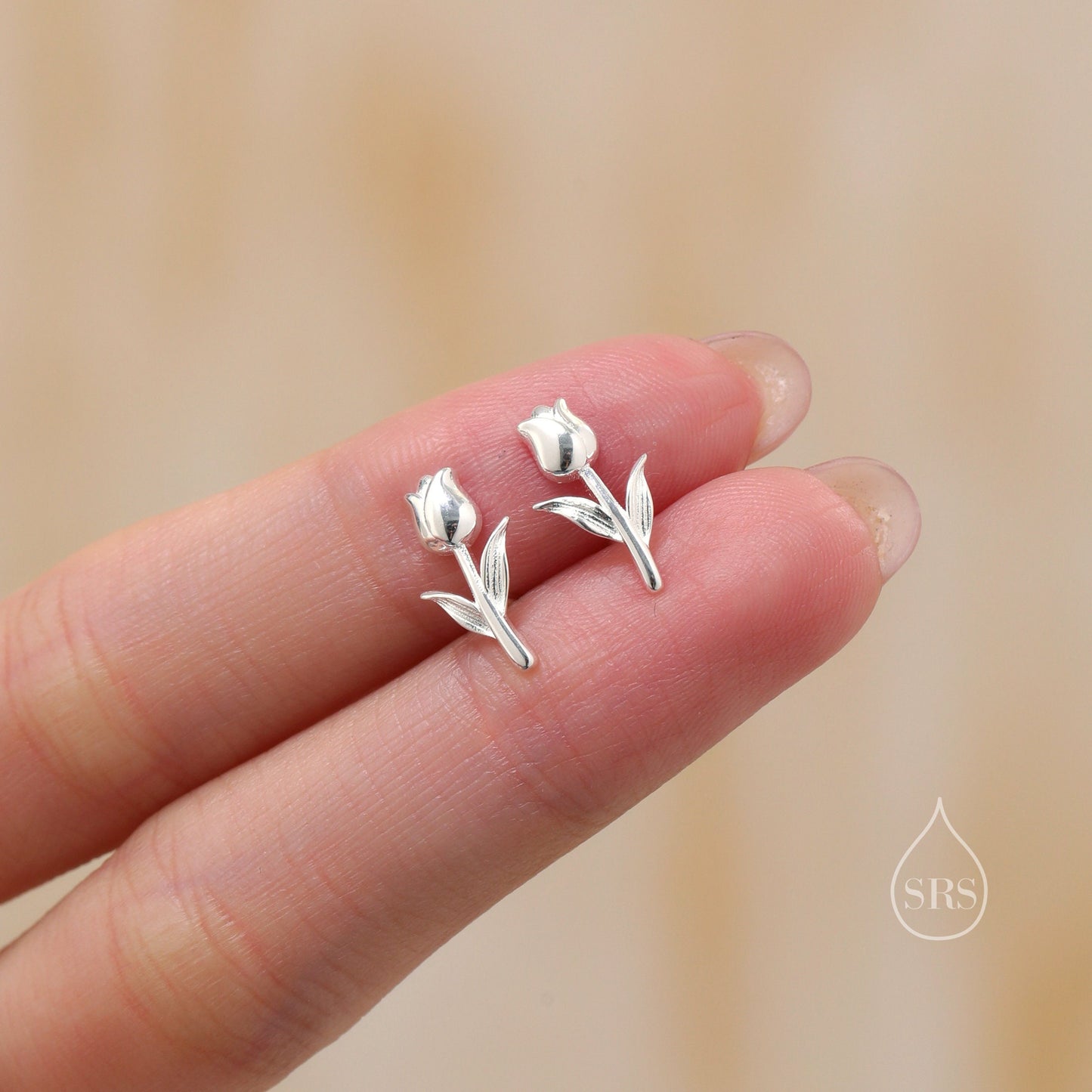 Dainty Tulip Flower Stud Earrings in Sterling Silver, Silver or Gold or Rose Gold, Flower Earrings, Tulip Earrings