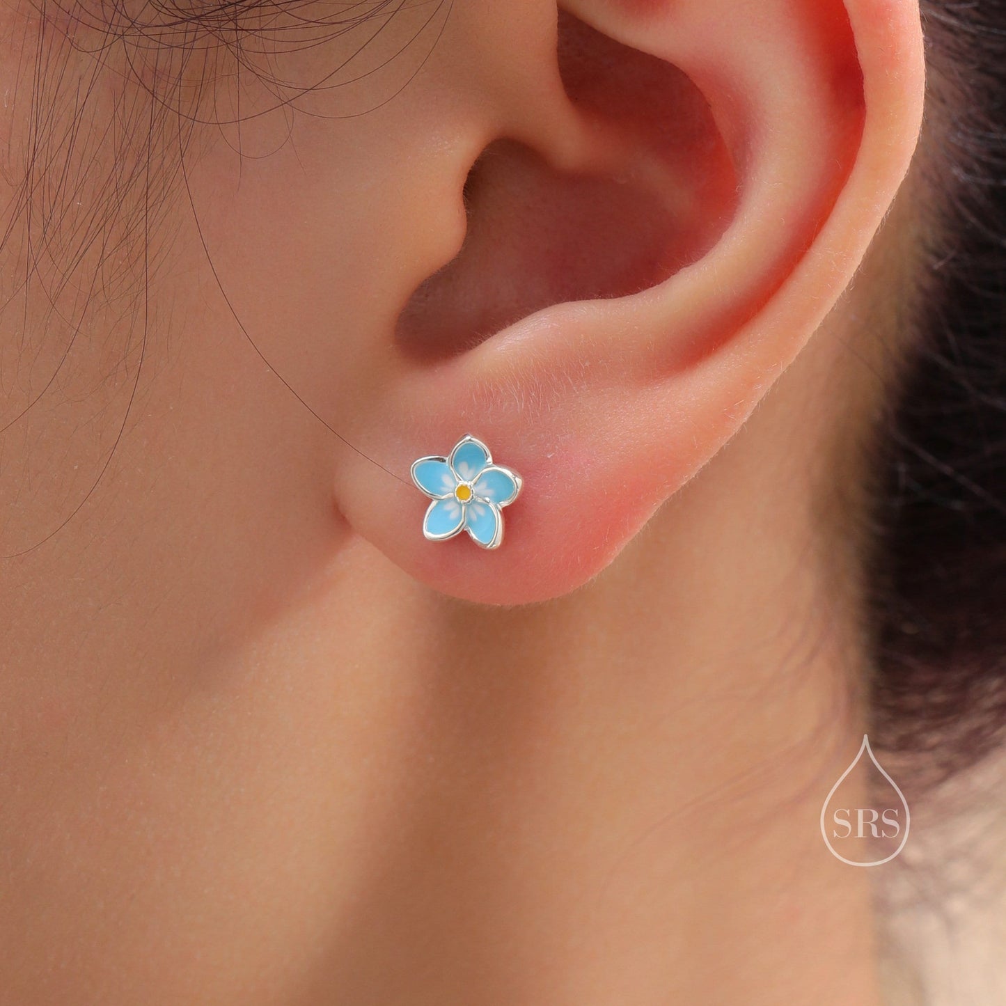 Dainty Forget-me-not Enamel Stud Earrings in Sterling Silver,  Flower Earrings, Blue Blossom Earrings, Forget me not earrings