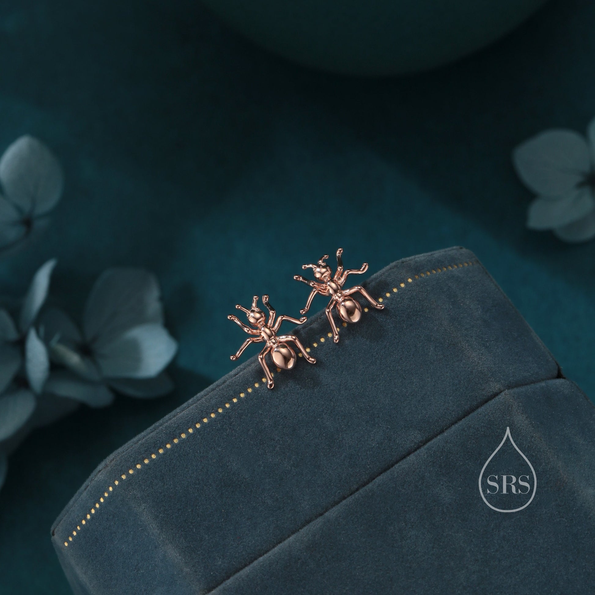 Ant Stud Earrings in Sterling Silver, Silver or Gold or Rose Gold, Ant Insect Animal Earrings, Nature Inspired
