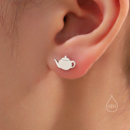 Mismatched Teapot and Tea Stud Earrings in Sterling Silver, Silver or Gold or Rose Gold, Asymmetric Teacup Earrings,