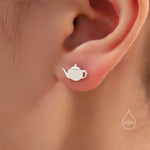 Sterling Silver Teapot and Teacup 18G Mismatched Screw Back Earrings with Balls
