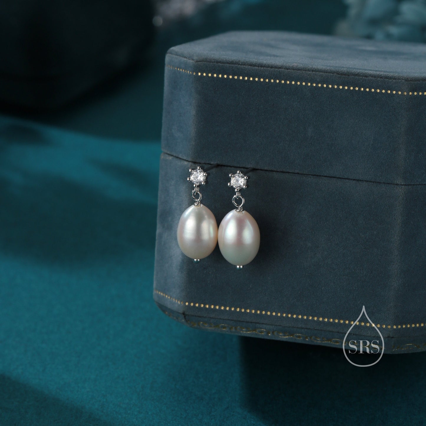 Genuine Freshwater Pearl and CZ Drop Earrings in Sterling Silver, Silver or Gold, Delicate Keshi Pearl Earrings, Genuine Pearl