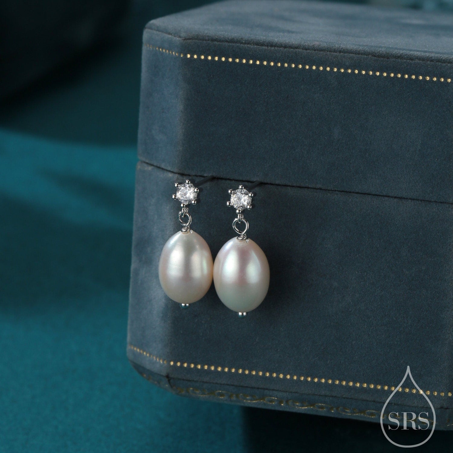 Genuine Freshwater Pearl and CZ Drop Earrings in Sterling Silver, Silver or Gold, Delicate Keshi Pearl Earrings, Genuine Pearl